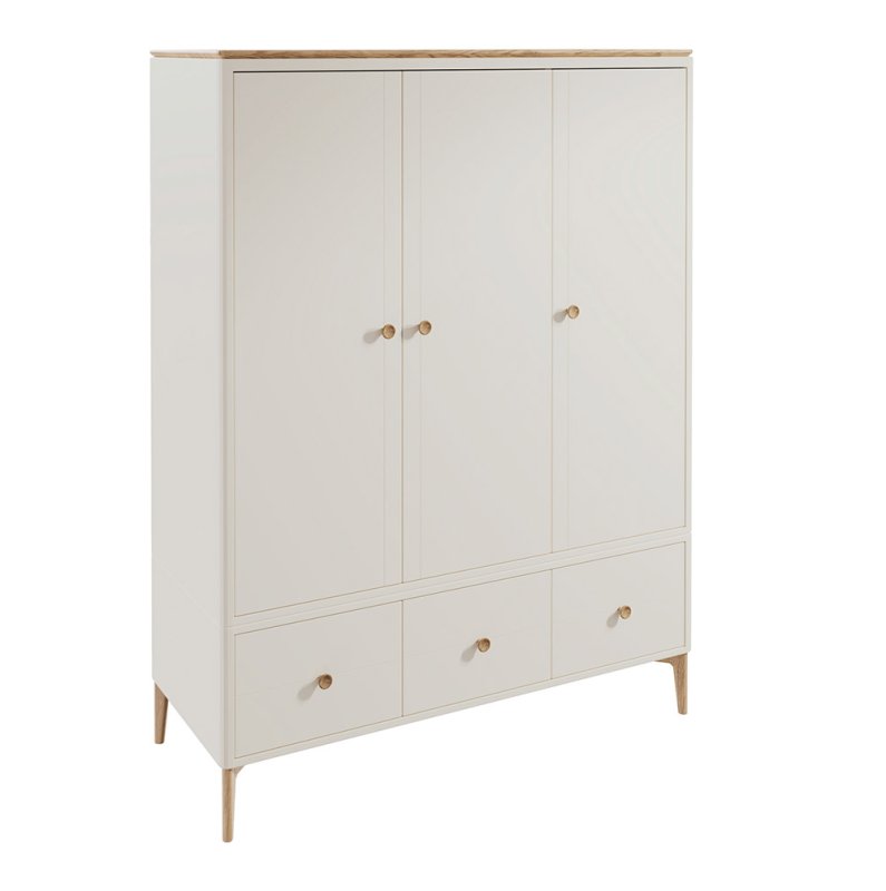 Alex Triple Wardrobe With 3 Drawers Light Grey & Oak