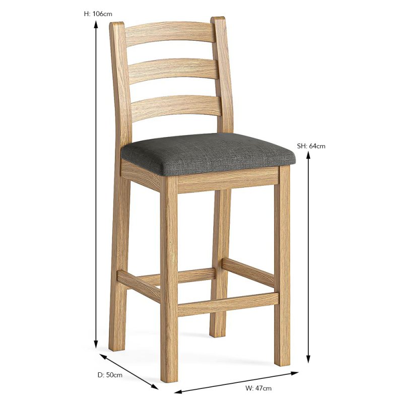 Normandy Low Bar Stool With Fabric Seat Pad Charcoal Meubles