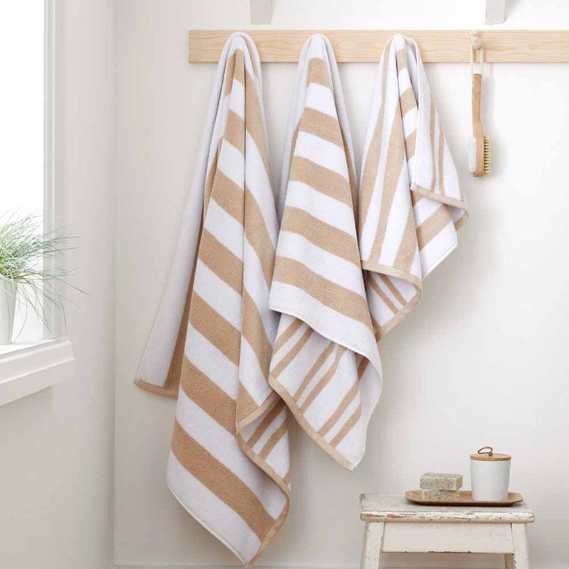 BIANCA Reversible Stripe Jacquard Bath Towel Natural Lifestyle