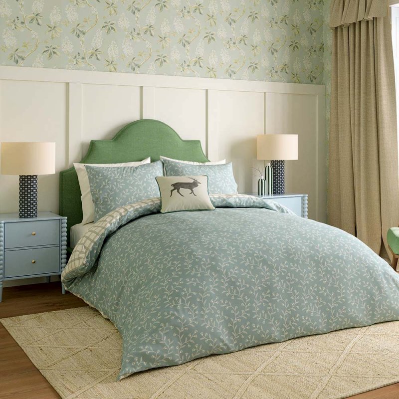 Sanderson Everly Reversible Super King Duvet Cover Set Duck Egg