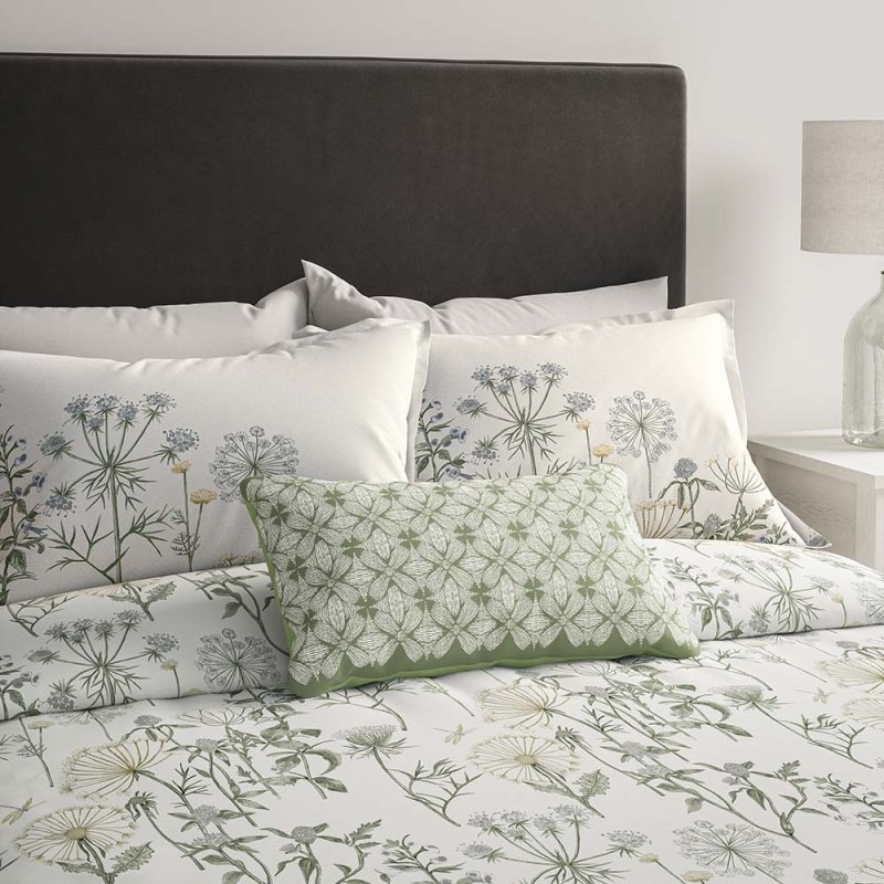 Sanderson Wild Angelica King Duvet Cover Set Silver & Spring Leaf Close Up