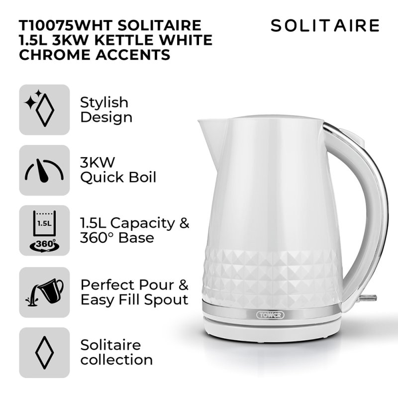 Tower Solitaire Kettle White Chrome Meubles