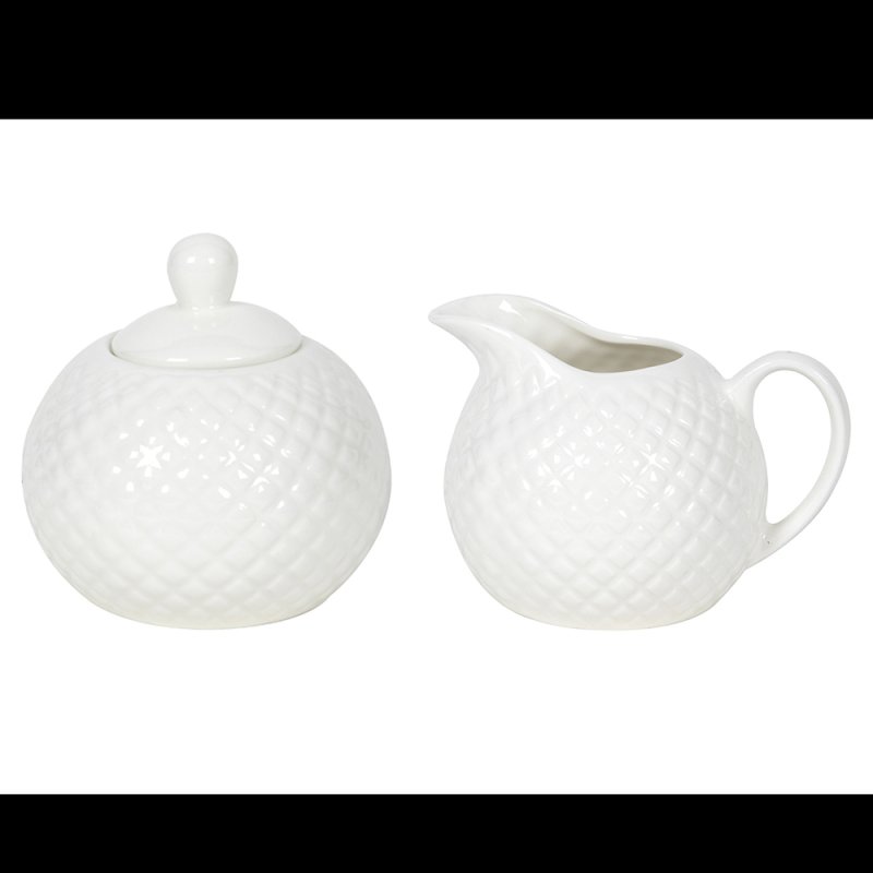 Diamond Porcelain Jug & Sugar Bowl White