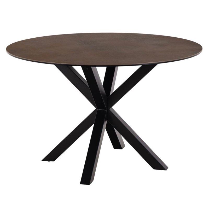 Holly 4 Person Round Dining Table Rust Effect With Cross Base Leg