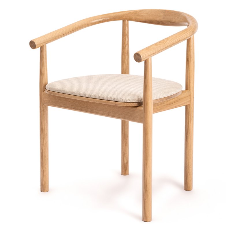 Carla Dining Chair With Curved Backrest & Fabric Seat Pad Oak Side
