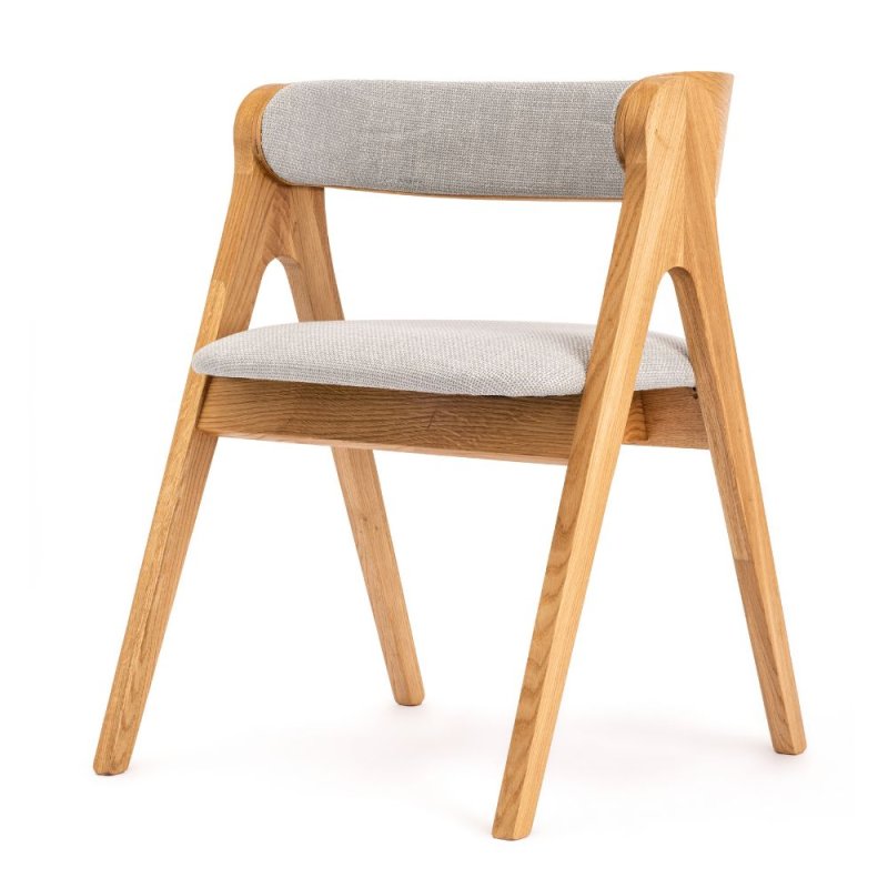 Carla Dining Chair With Curved Fabric Backrest & Seat Pad With Angled Legs Oak