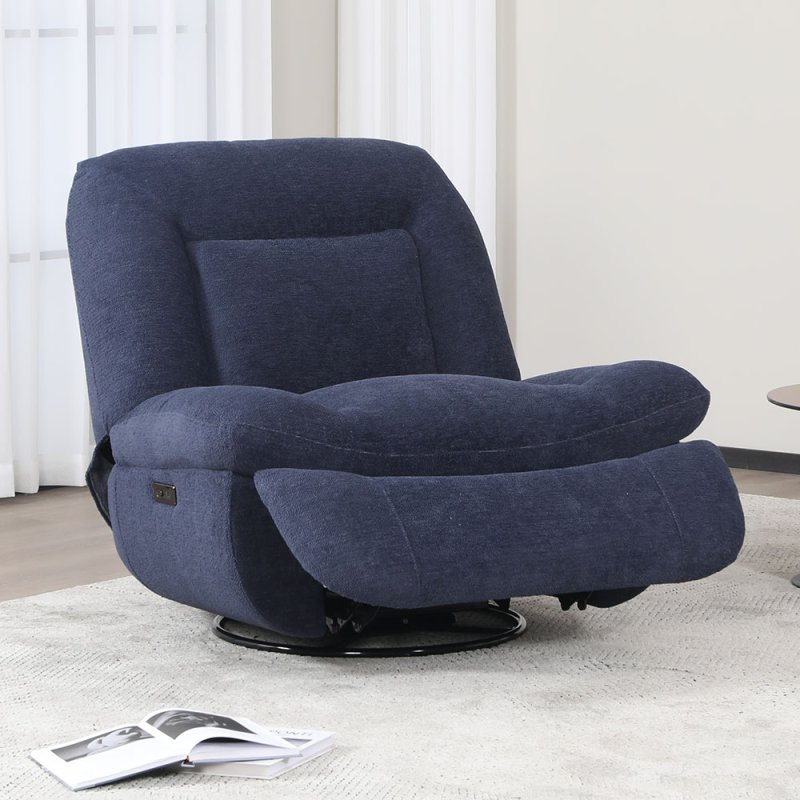 Sendai Swivel Electric Reclining Chair Fabric Indigo Reclining