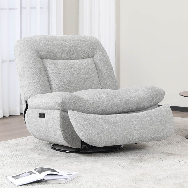 Sendai Swivel Electric Reclining Chair Fabric Light Grey Reclining