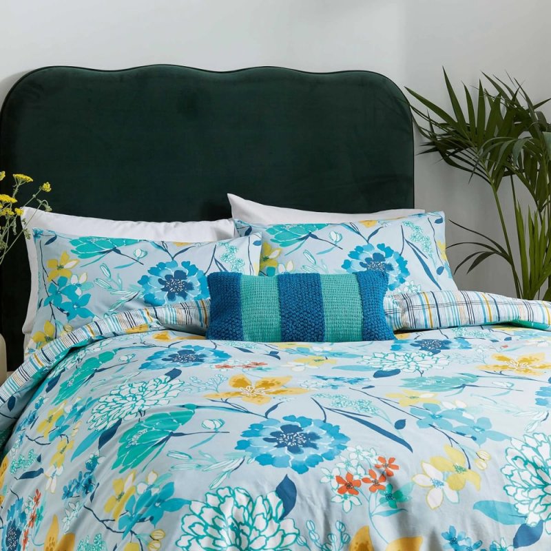 Helena Springfield Budding Brights Bella Reversible Double Duvet Cover Set Blue Close Up