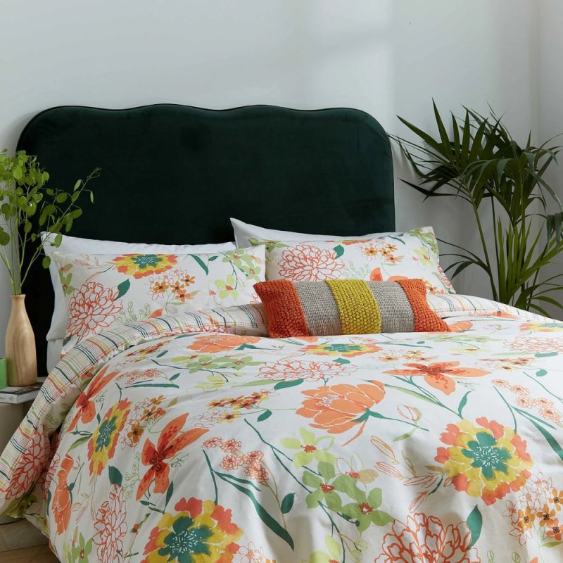 Helena Springfield Budding Brights Bella Reversible Double Duvet Cover Set Mango Close Up