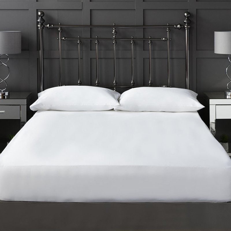 300 Cotton Sateen Single Fitted Sheet White 15" - Full Bed