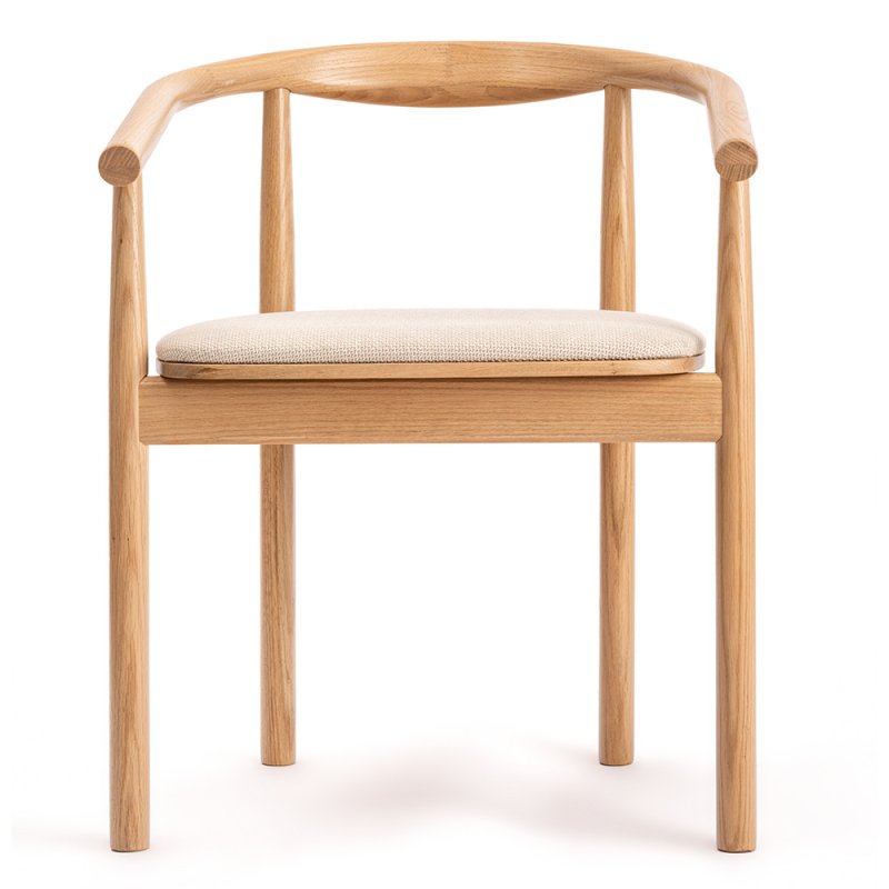 Carla Dining Chair With Curved Backrest & Fabric Seat Pad Oak Front