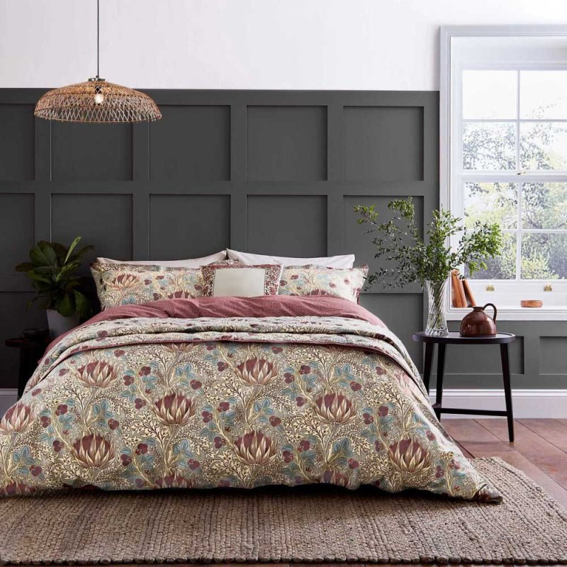 Morris & Co. Artichoke Reversible Duvet Cover Set Dove Grey & Wine 1