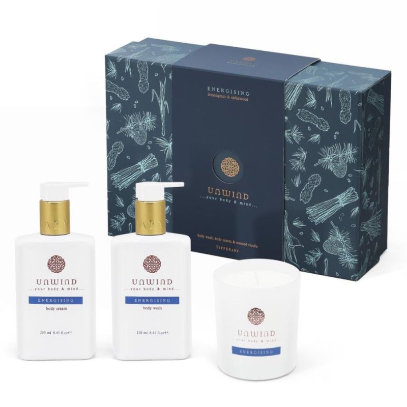 Tipperary Crystal Unwind Collection Energising Body Wash, Body Cream & Candle