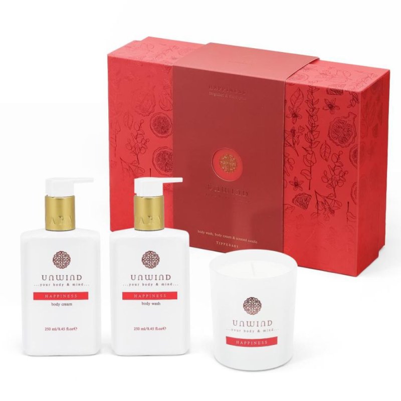 Tipperary Crystal Unwind Collection Happiness Body Wash, Body Cream & Candle