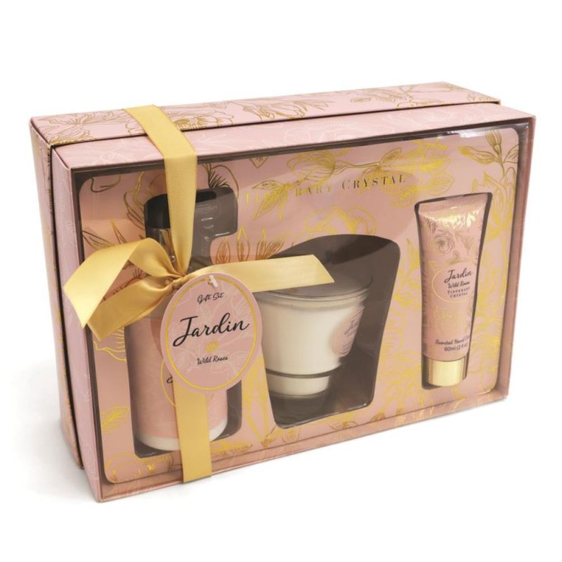 Tipperary Crystal Jardin Candle, Hand Cream & Pump Gift Set Wild Roses