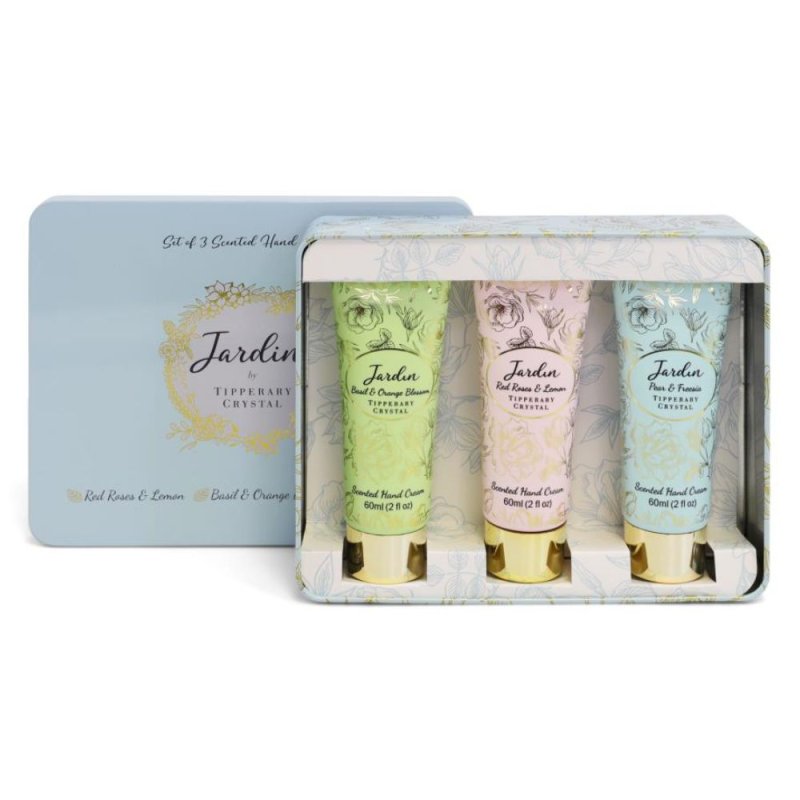 Tipperary Crystal Jardin Hand Cream Set Basil, Red Roses & Lemon And Pear & Freesia