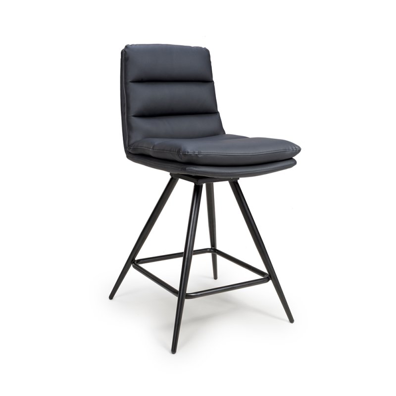 Nobo Swivel Low Bar Stool Faux Leather Black 1