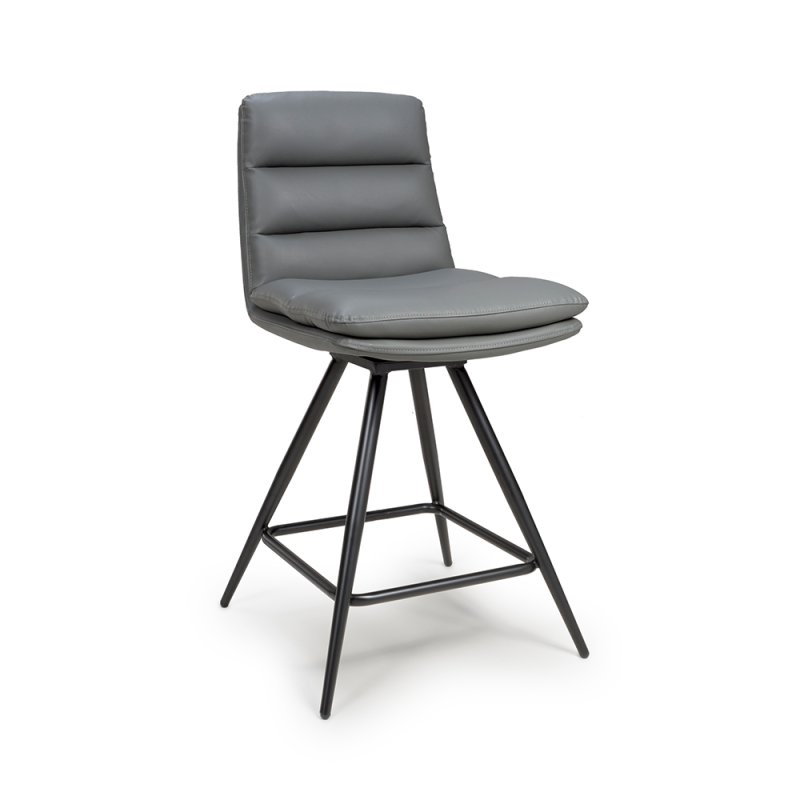 Nobo Swivel Low Bar Stool Faux Leather Grey 1