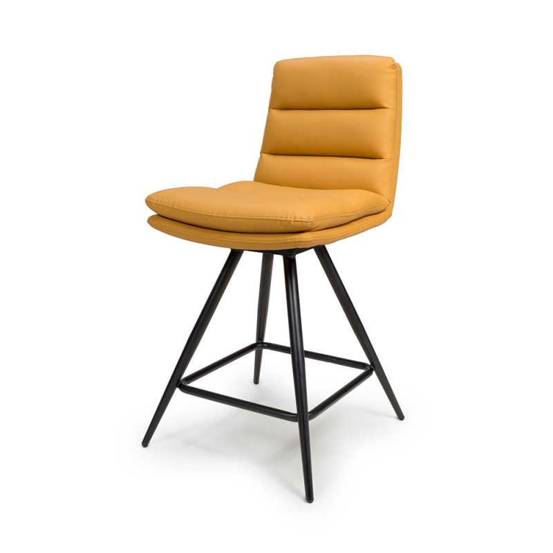 Nobo Swivel Low Bar Stool Faux Leather Ochre 1