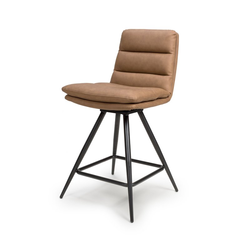 Nobo Swivel Low Bar Stool Faux Leather Tan 1