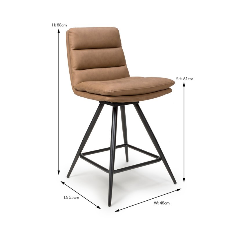 Nobo Swivel Low Bar Stool Faux Leather Tan 7