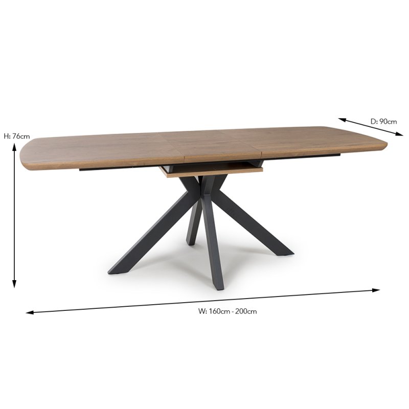 Boston 6-8 Person Extending Dining Table Rustic Oak 160-200cm dimensions