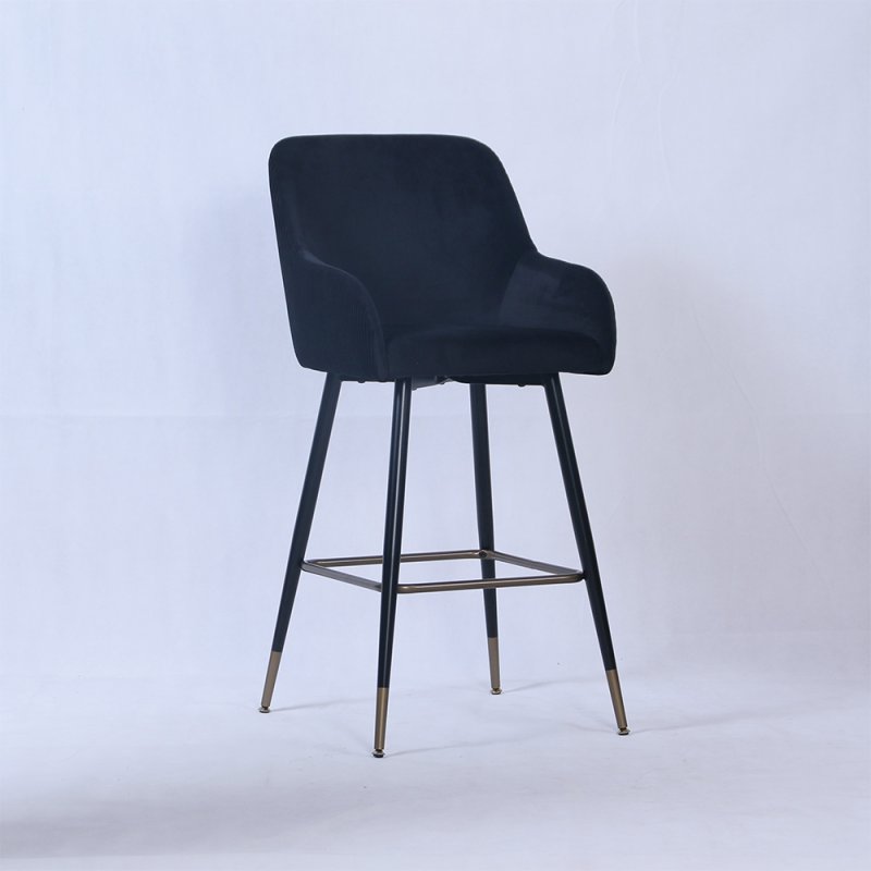 Clifden High Bar Stool Velvet Fabric Black 2