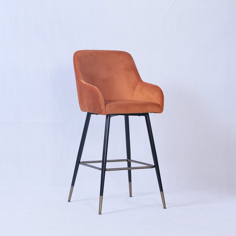 Clifden High Bar Stool Velvet Fabric Carmel Orange 1