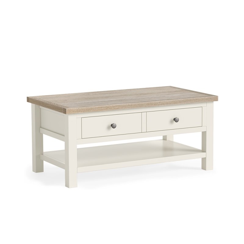 York Coffee Table With Shelf Coconut White - Metal Knobs