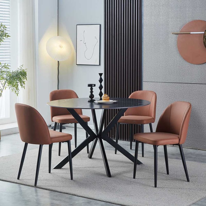 Gallie 6 Person Round Dining Table Grey Marble Effect