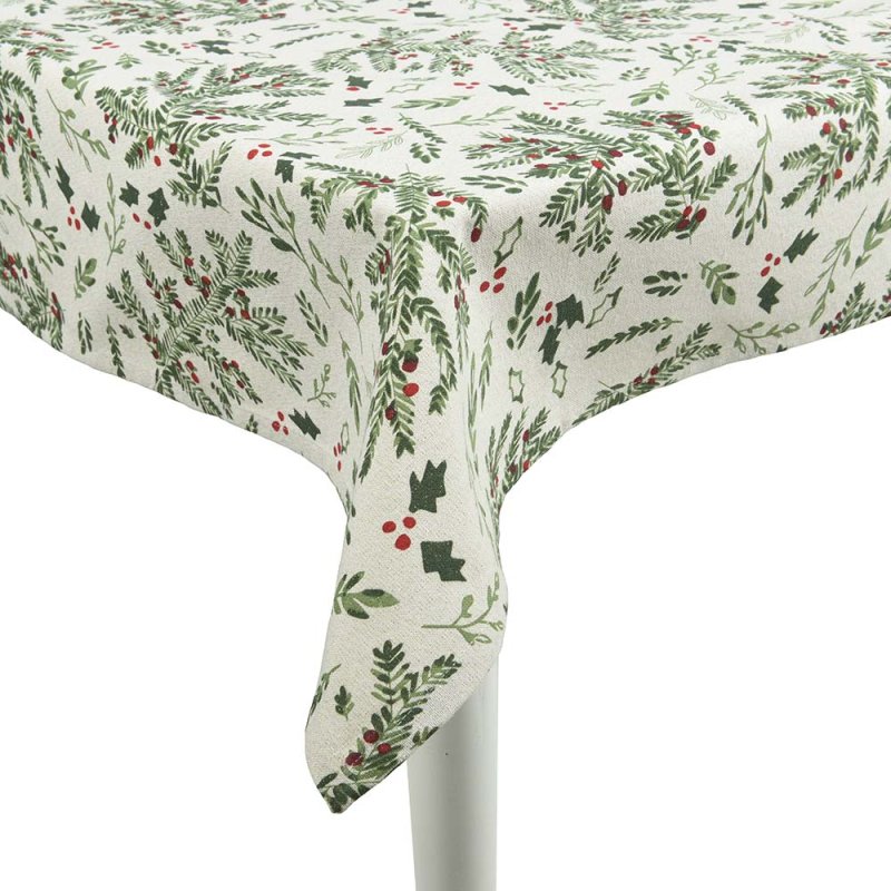 Tablecloth With Mistletoe & Holly Leaf White & Green 180cm x 140cm 1