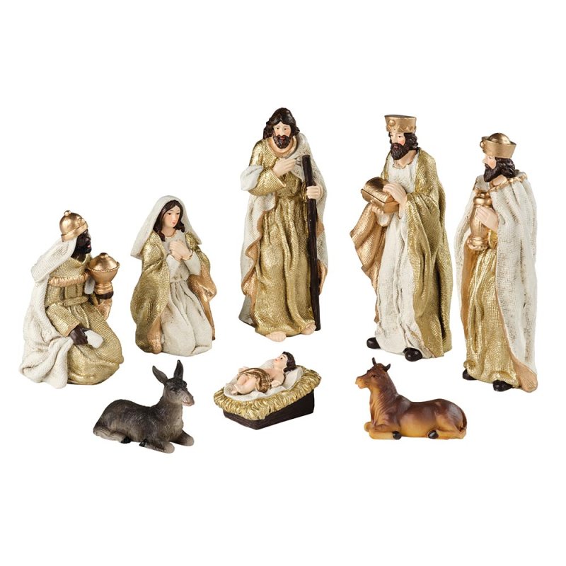 Nativity Figures 8 Pieces Cream & Gold 15cm