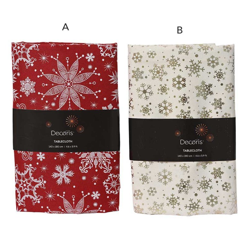 Tablecloth With Snowflakes Red or White 180cm x 140cm (Choice of 2)