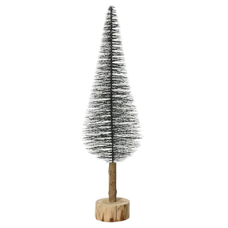 0.4ft/11cm Mini Bristle Tree Green & White With Timber Base
