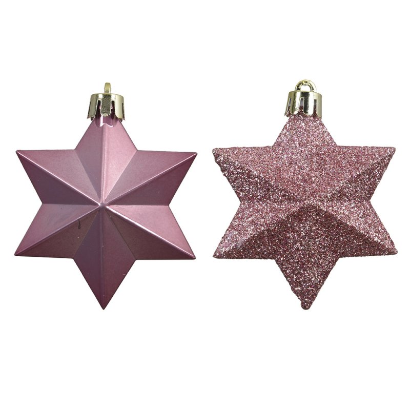 Shatterproof Star Baubles Vintage Pink In Box 12.3cm (Set Of 12)
