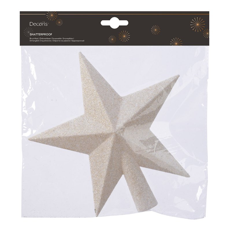 Shatterproof Christmas Tree Star With Glitter Wool White 19cm