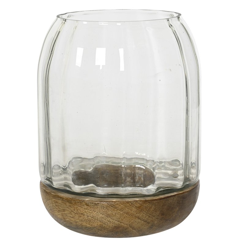 Glass Hurricane With Mango Wood Base 24cm