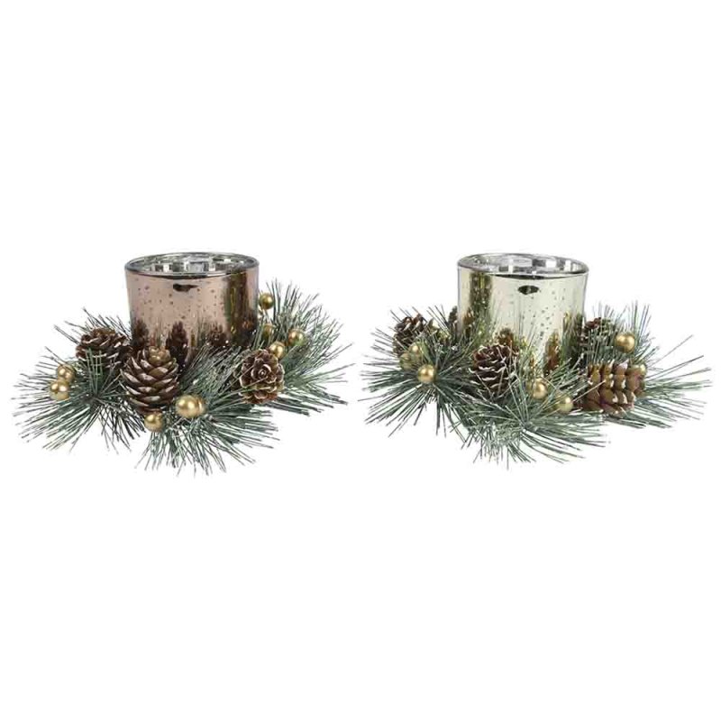 Tealight Holder With Wreath Rose Gold or Gold 8.2cm (Choice of 2)