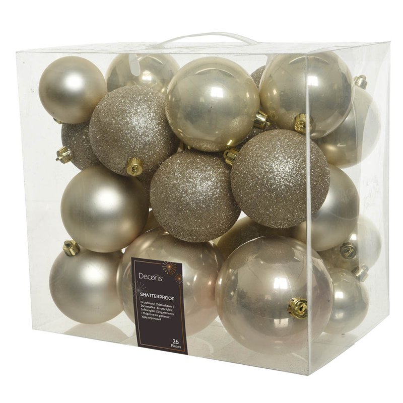 Shatterproof Baubles Pearl With Glitter In Tube 10cm (Set of 26)