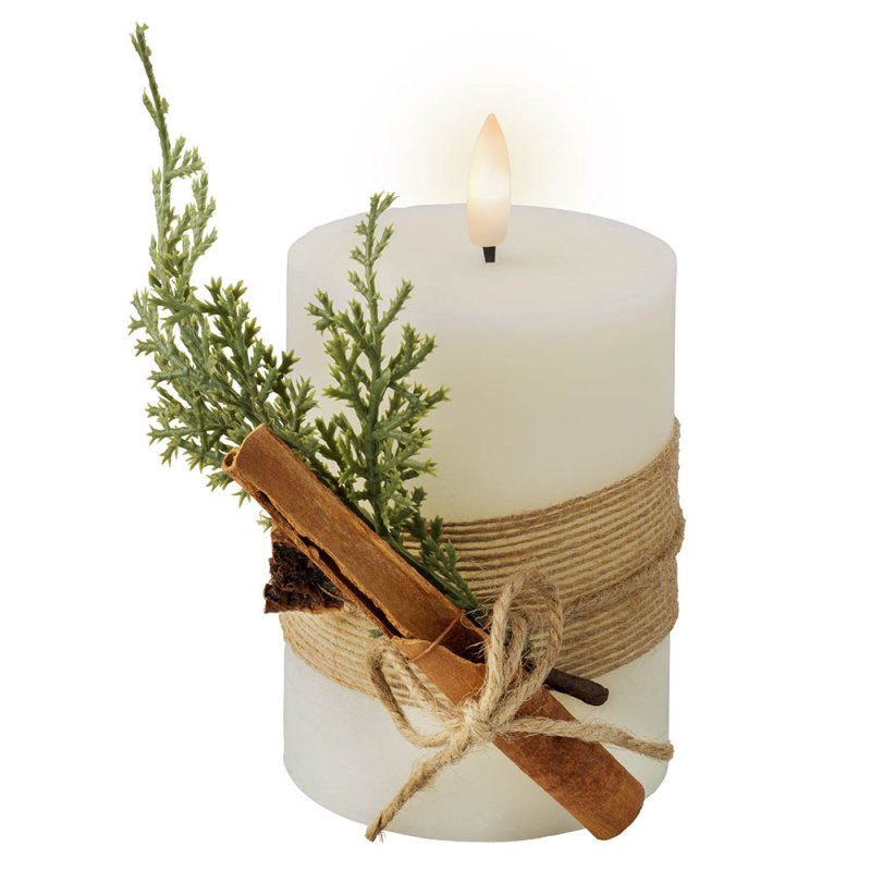LED Pillar Candle With Twig Decoration Cream 13cm 1