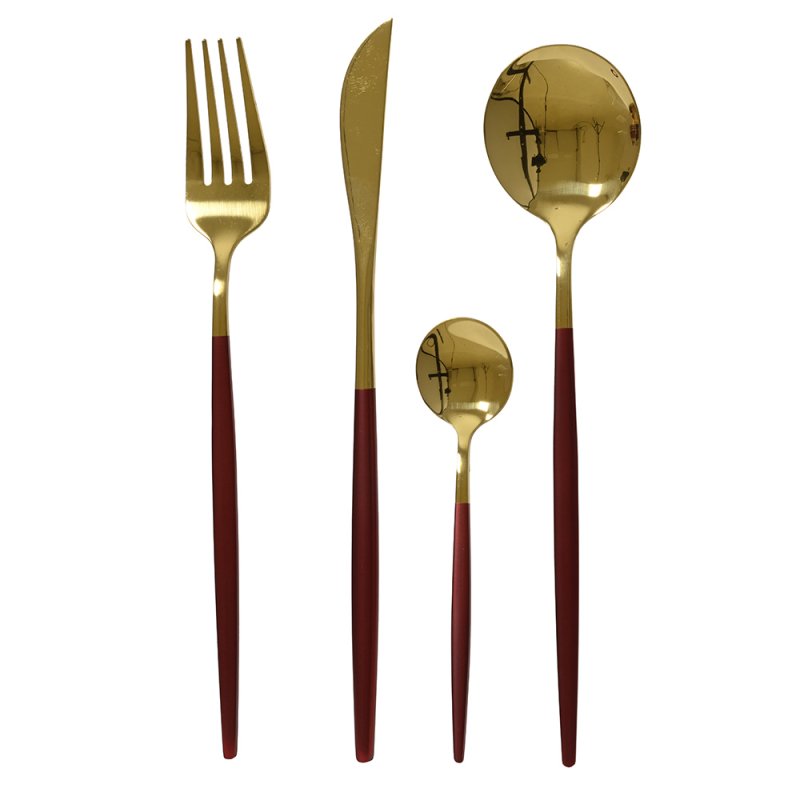 Cutlery Set Oxblood & Gold (Set Of 16) 1