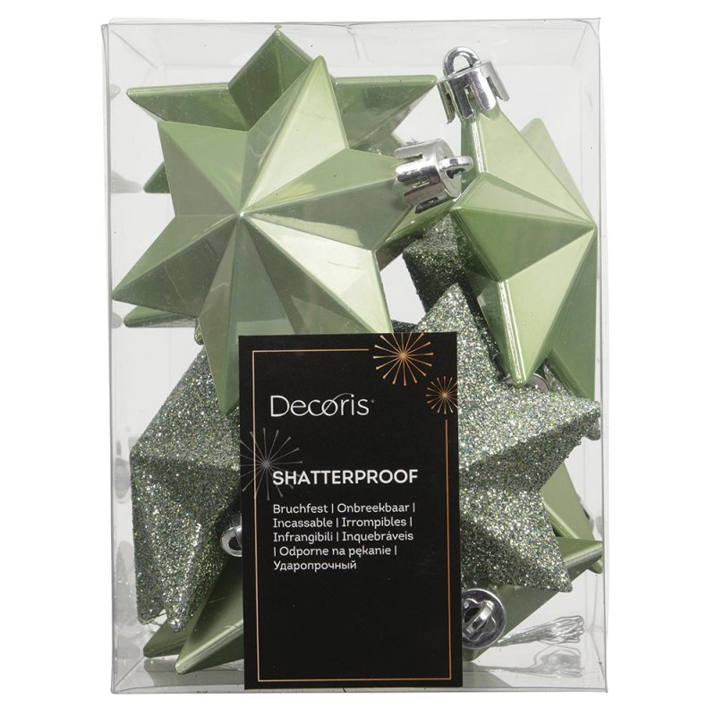 Shatterproof Star Baubles Matcha Green In Box 9cm (Set Of 12)
