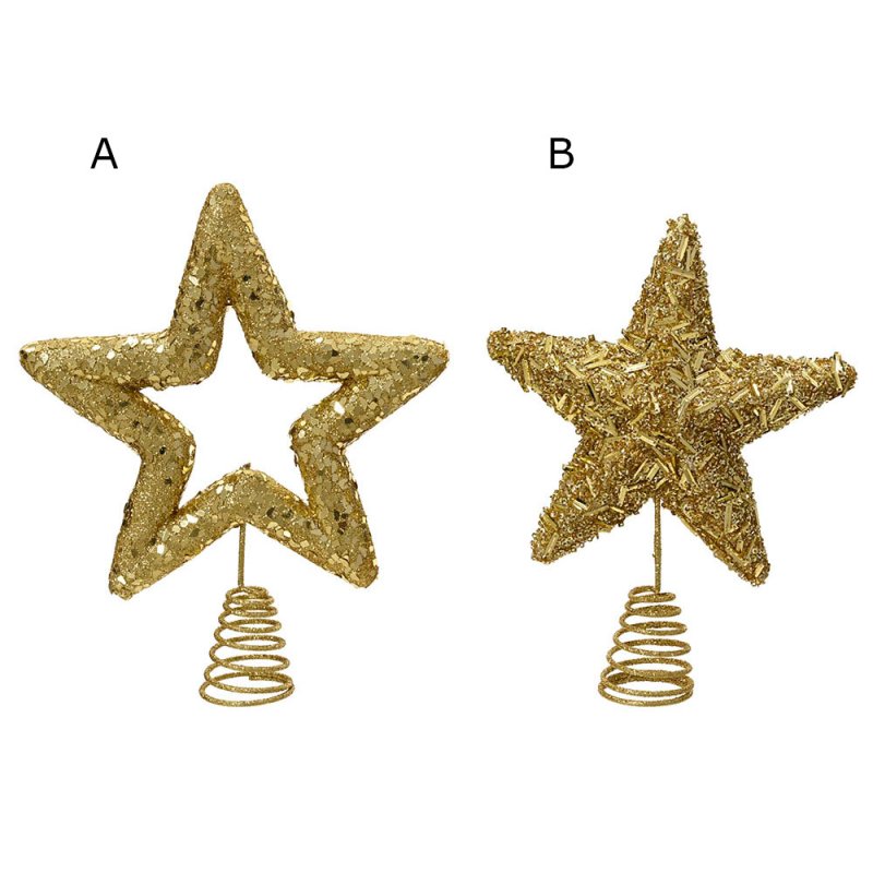 Star Tree Topper With Glitter & Sequins Gold 26cm (Choice of 2)