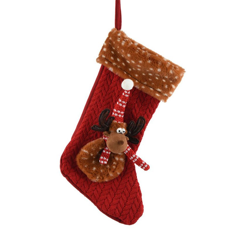 Christmas Stocking With Deer Red With Brown Trim 48cm
