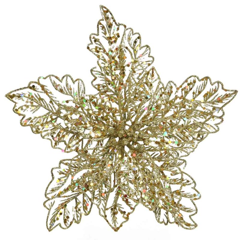 Poinsettia On Clip Gold 10cm 2