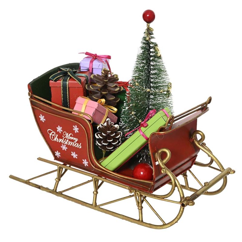 Iron Sleigh With Tree Red 17.5cm