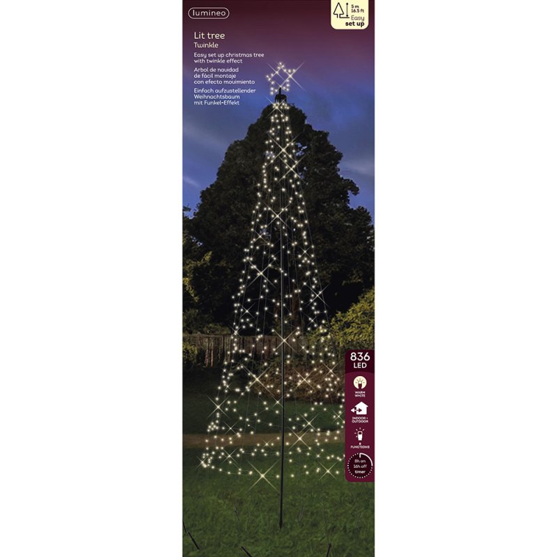 16ft/500cm LED Christmas Tree Cone Black Warm White Packaging