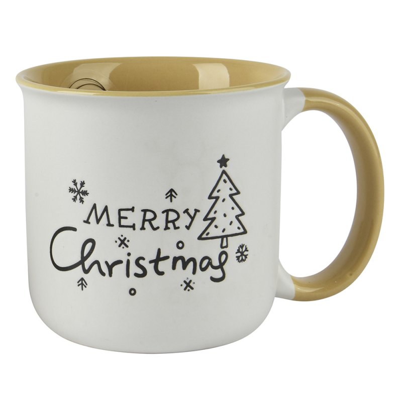 Stoneware Mug With 'Merry Christmas' Design White 9cm