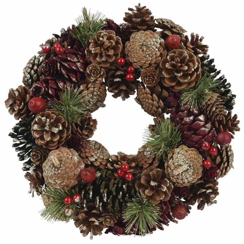 Pinecone Wreath With Berries Red 33cm